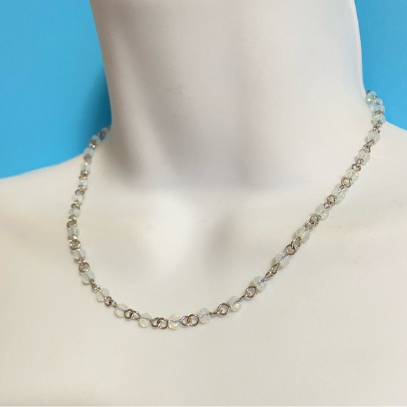 Dainty Linked Blue Glass Beads Choker Necklace - Picture 1 of 8